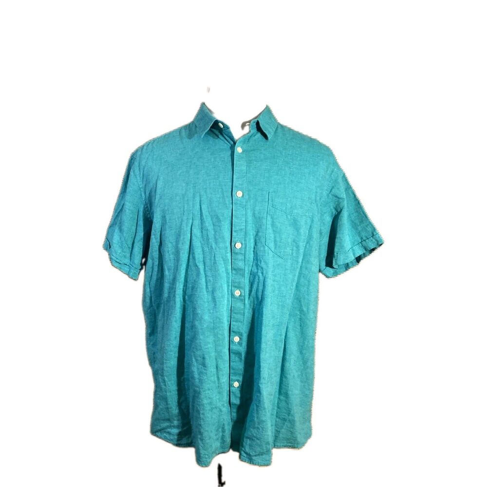 Luxury Linen Blend Slim Fit Shirt Mens 2XL Teal Turquoise Short Sleeve NEW